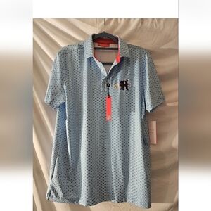 Redvanly Polo Shirt Mens Med Malibu Blue Beech R2411 Floral Golf Houston Texans